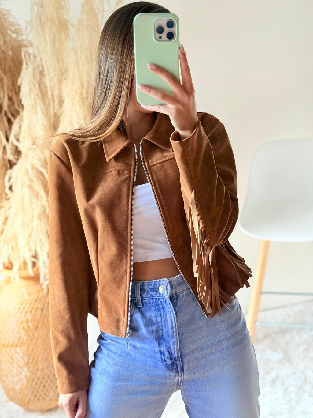 Chaqueta flecos gamuza
