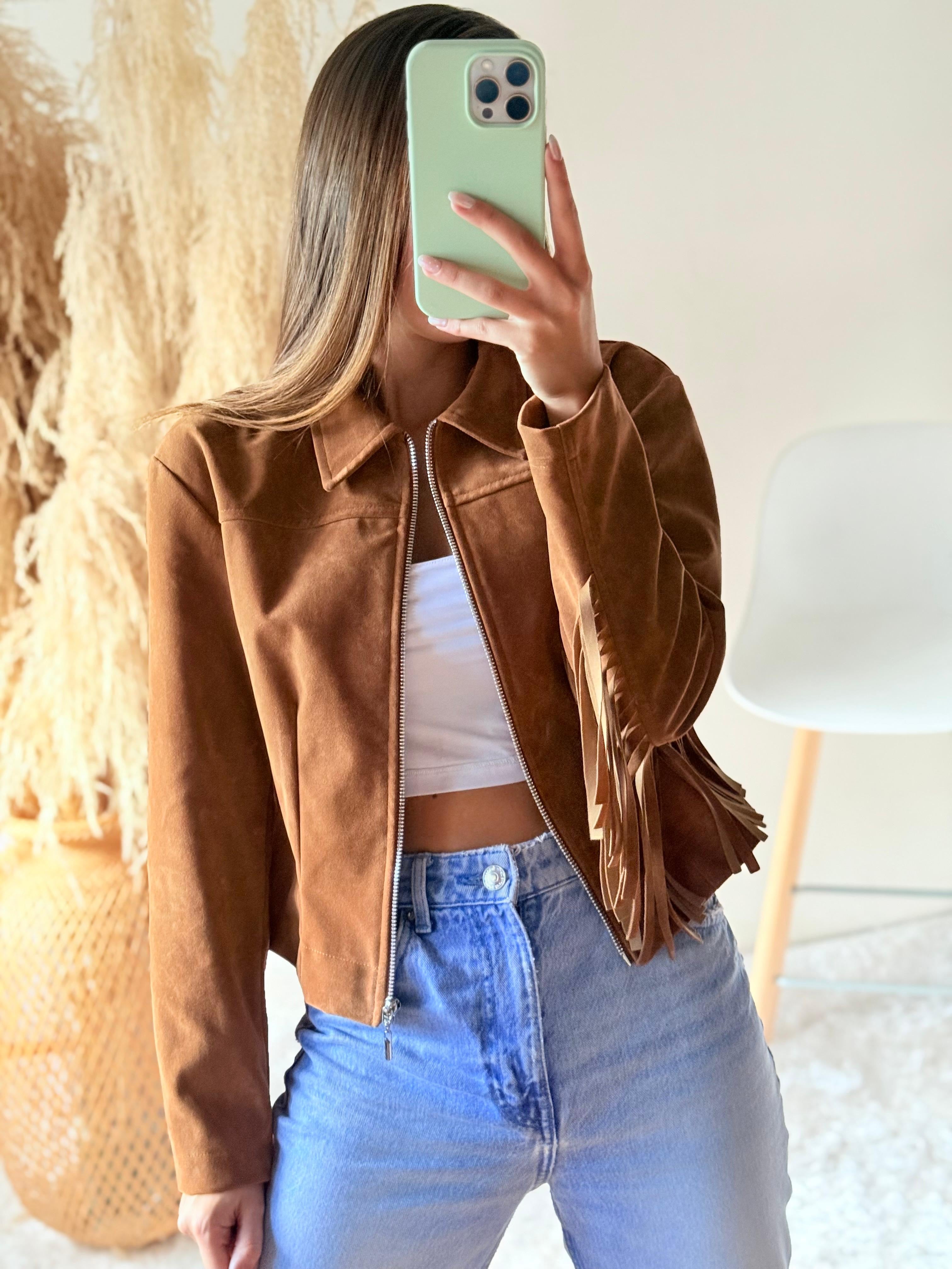 Chaqueta flecos gamuza