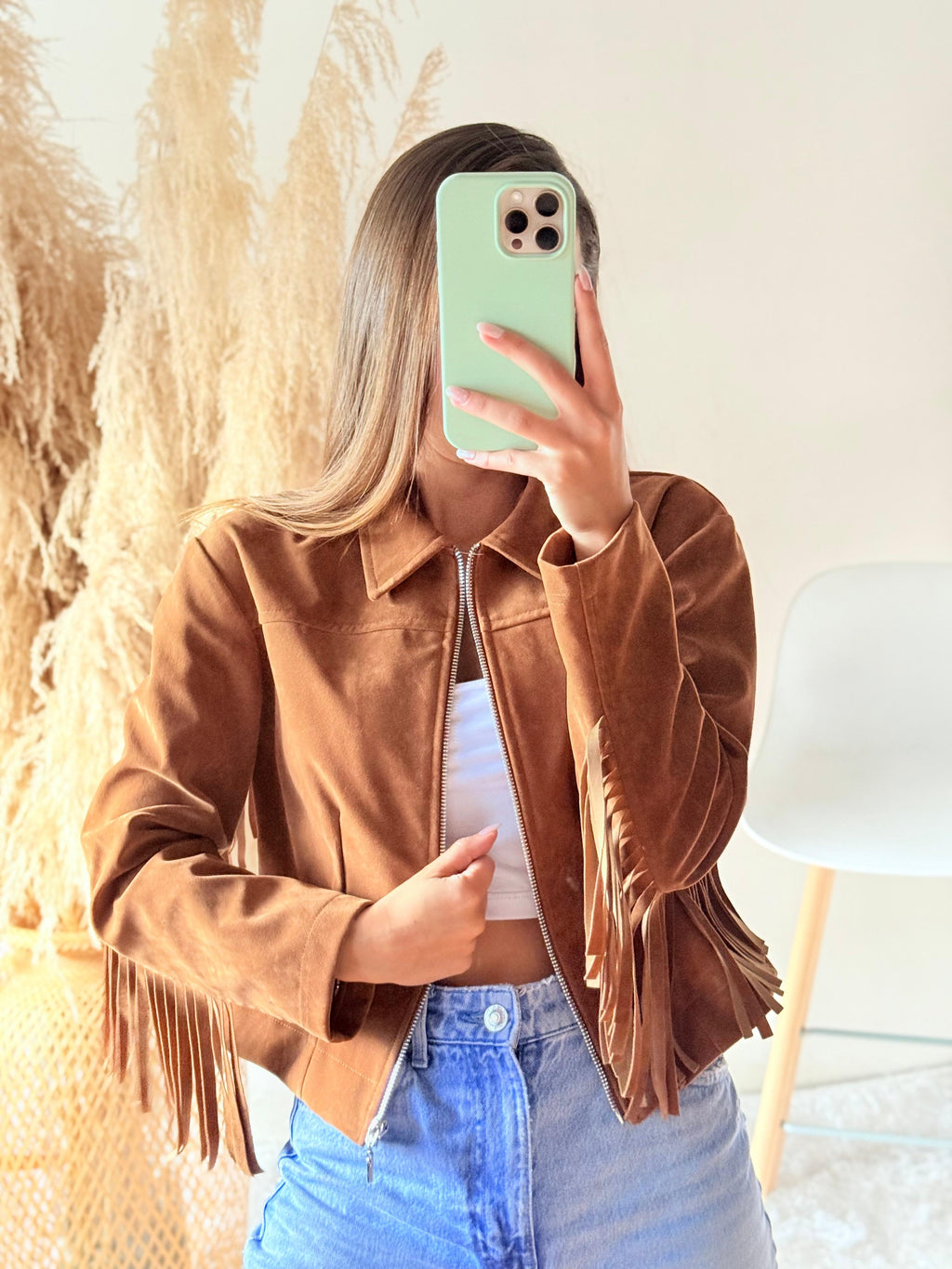 Chaqueta flecos gamuza