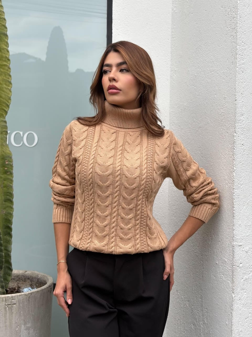Suéter cuello alto trenza