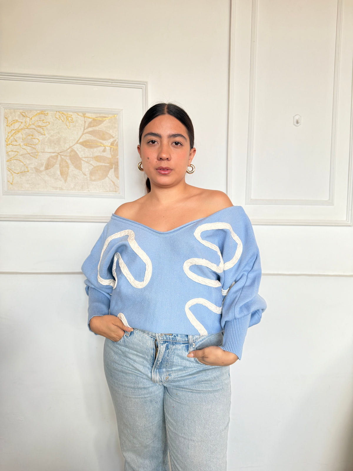 Suéter trenza cuello v