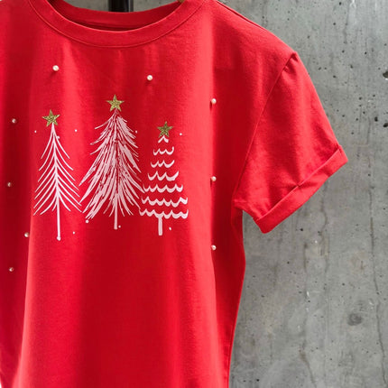 Camiseta navideña arbolitos roja