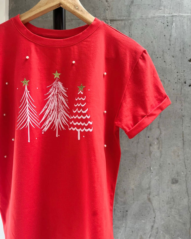 Camiseta navideña arbolitos roja