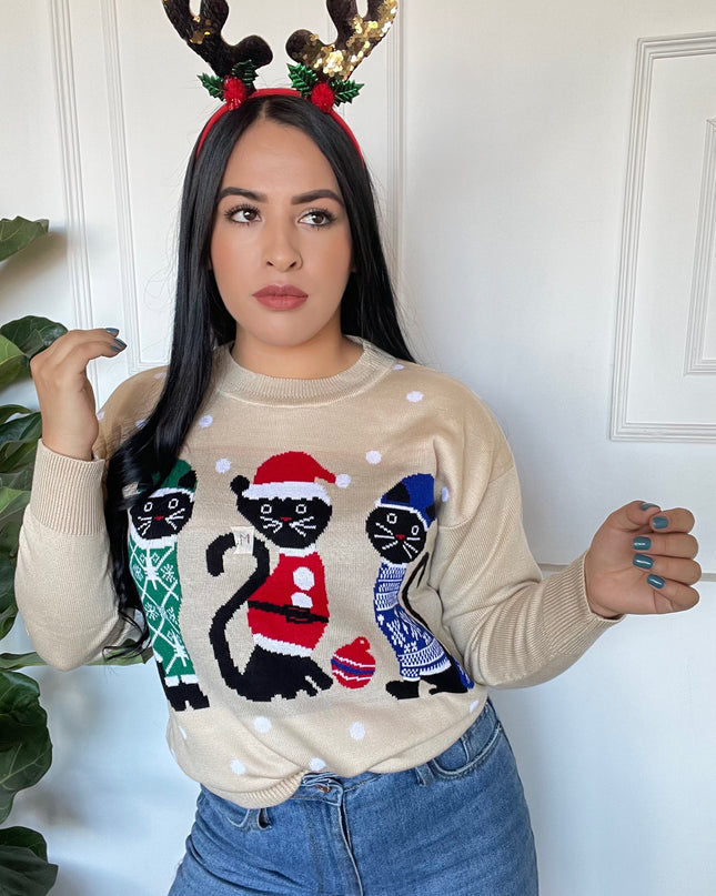 Suéter gatos navideño