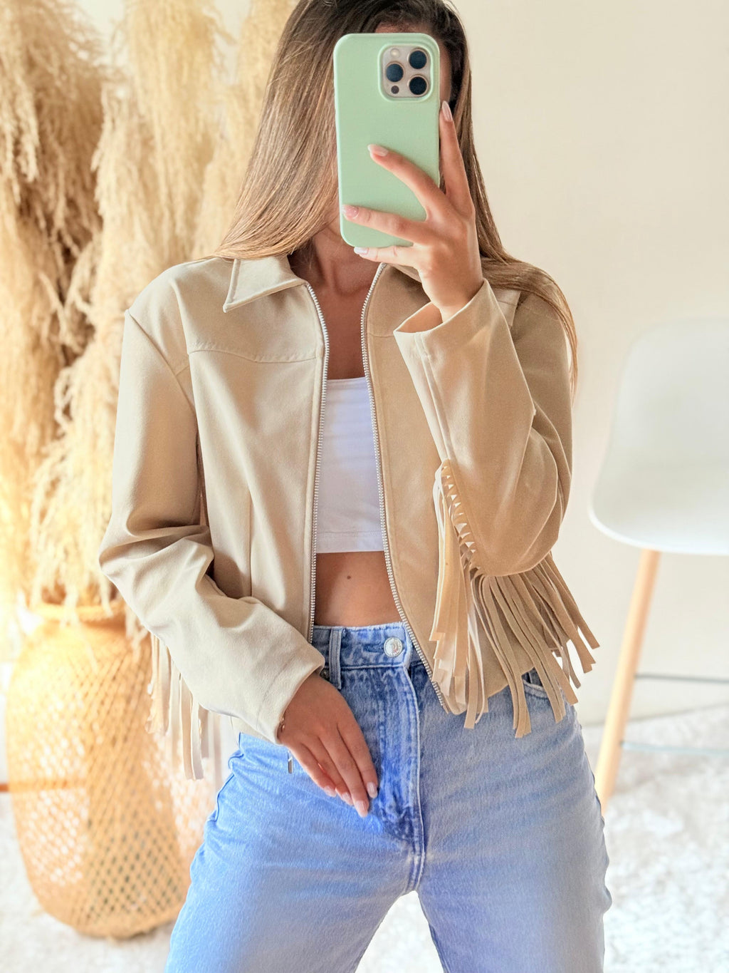 Chaqueta flecos gamuza