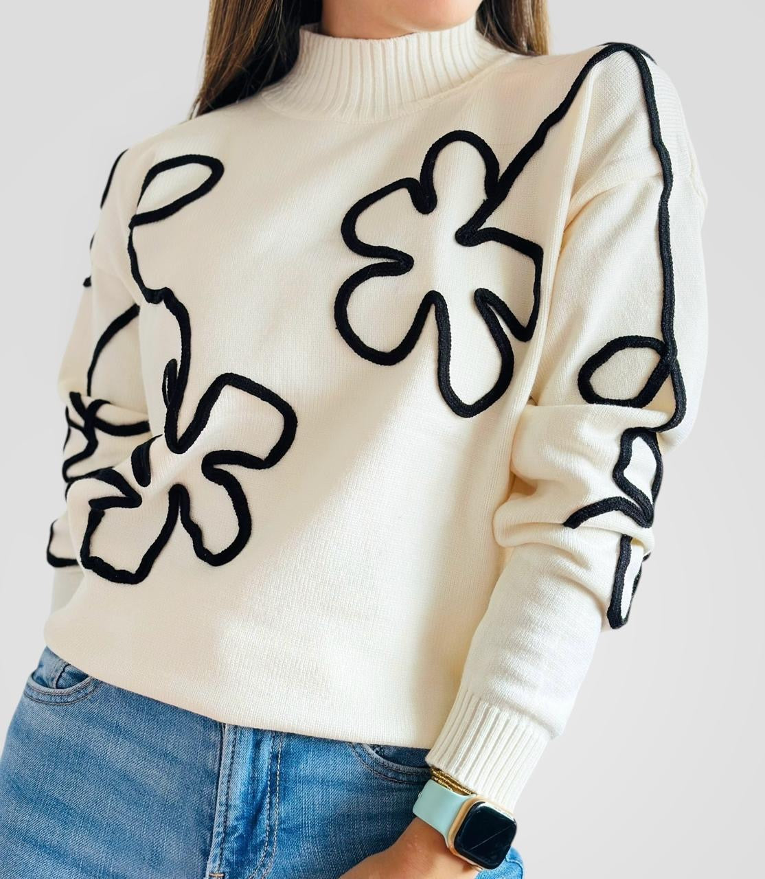 Suéter flor bordada