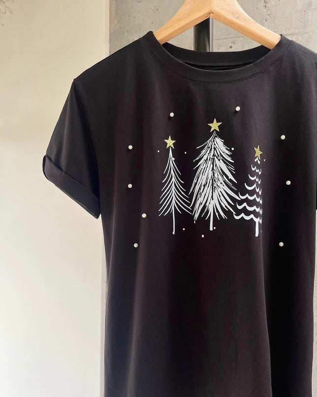 Camiseta navideña arbolitos negro