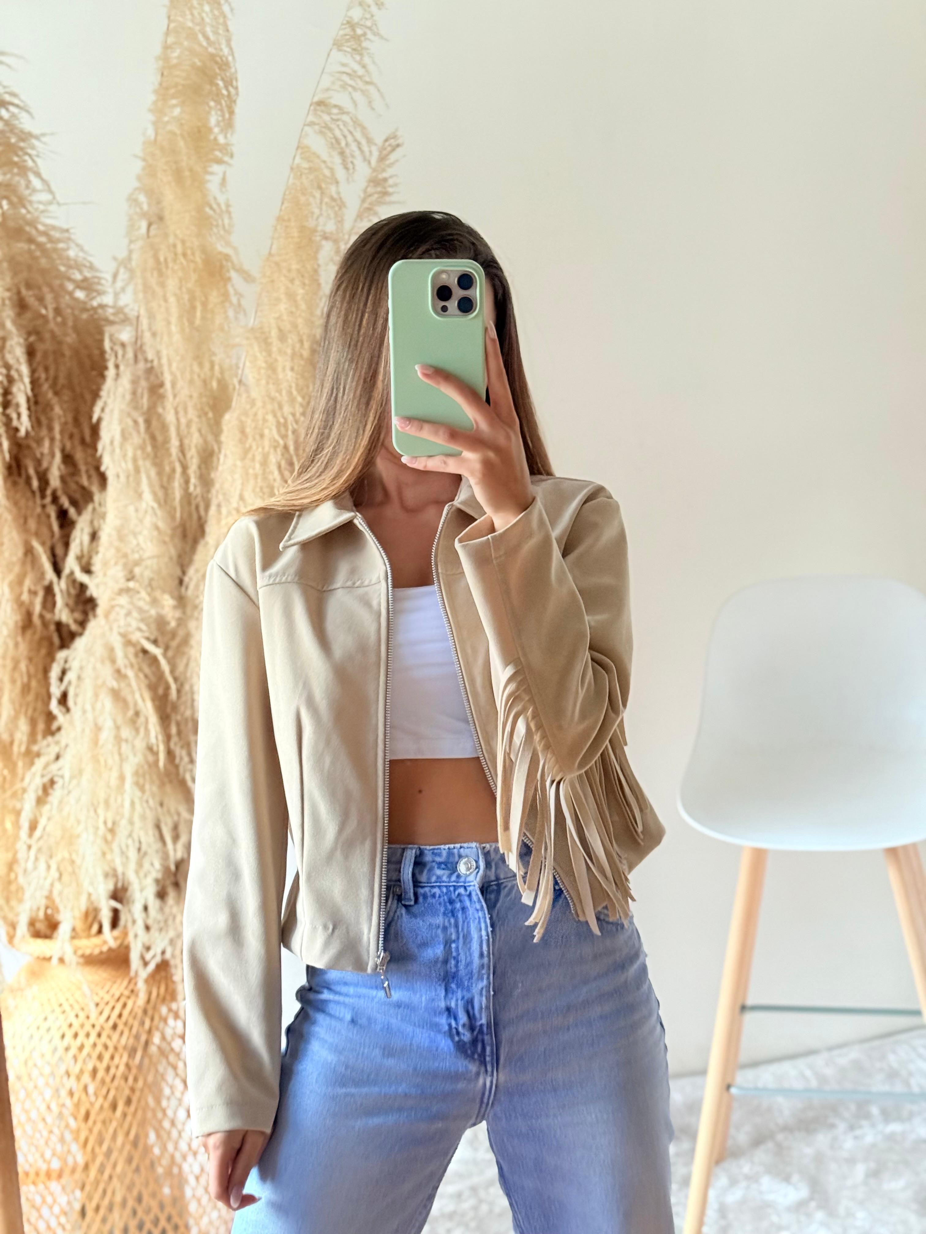 Chaqueta flecos gamuza