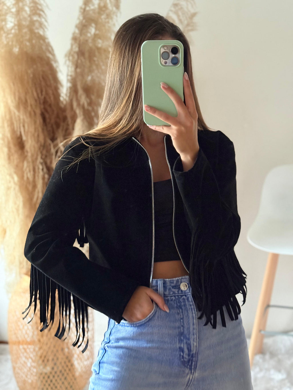 Chaqueta flecos gamuza