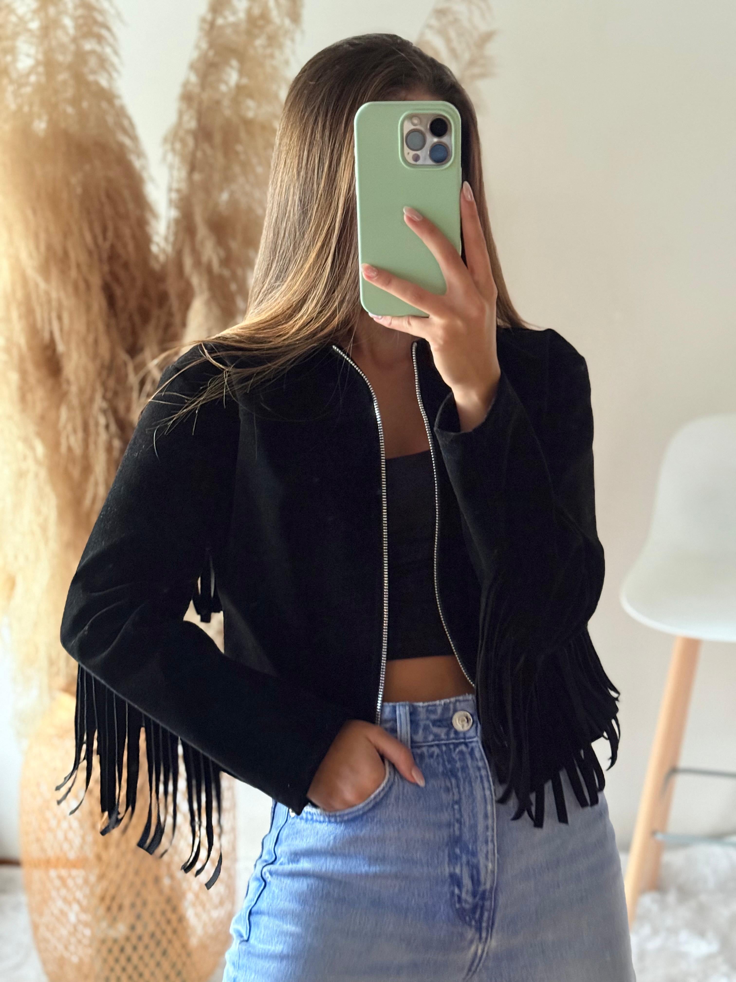 Chaqueta flecos gamuza