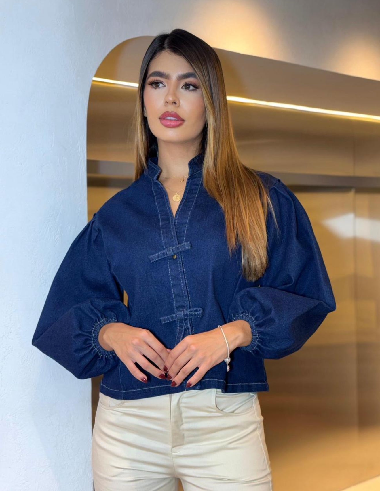 Chaqueta Jean manga globo