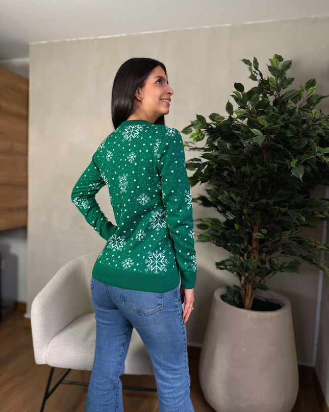Suéter navideño nieve verde adultos