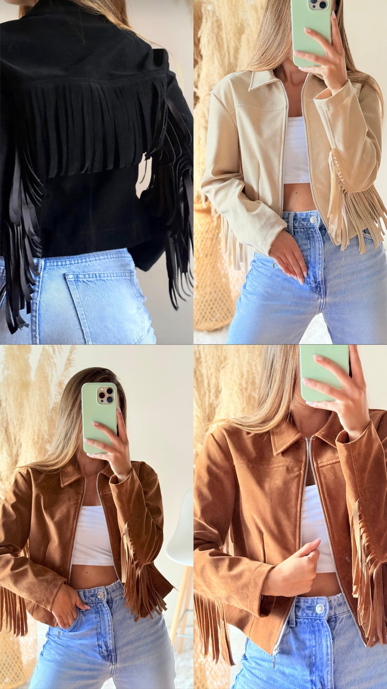 Chaqueta flecos gamuza