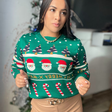 Suéter Merry Christmas bastón