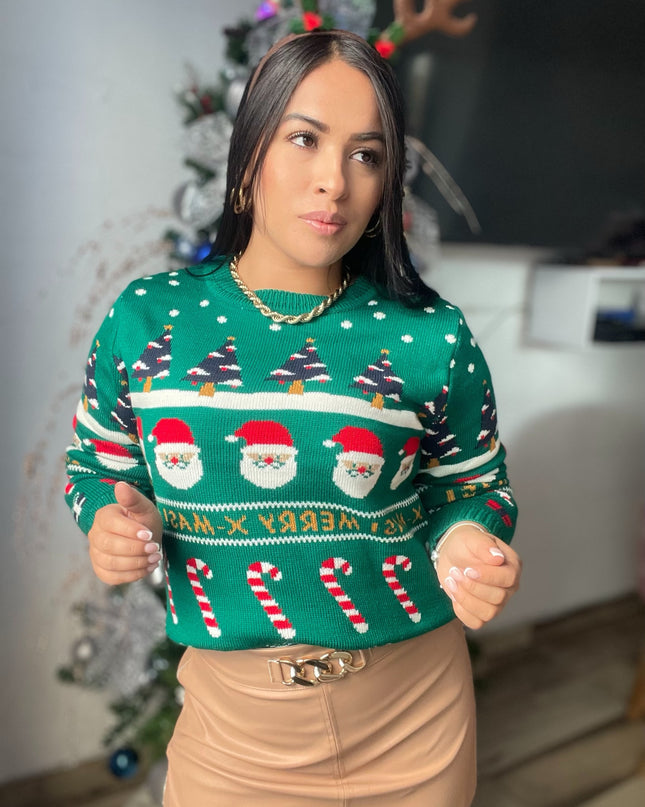 Suéter Merry Christmas bastón