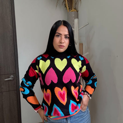Suéter cuello alto corazones