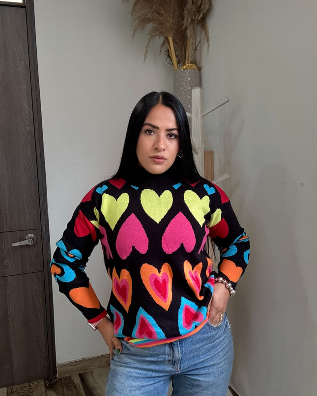 Suéter cuello alto corazones