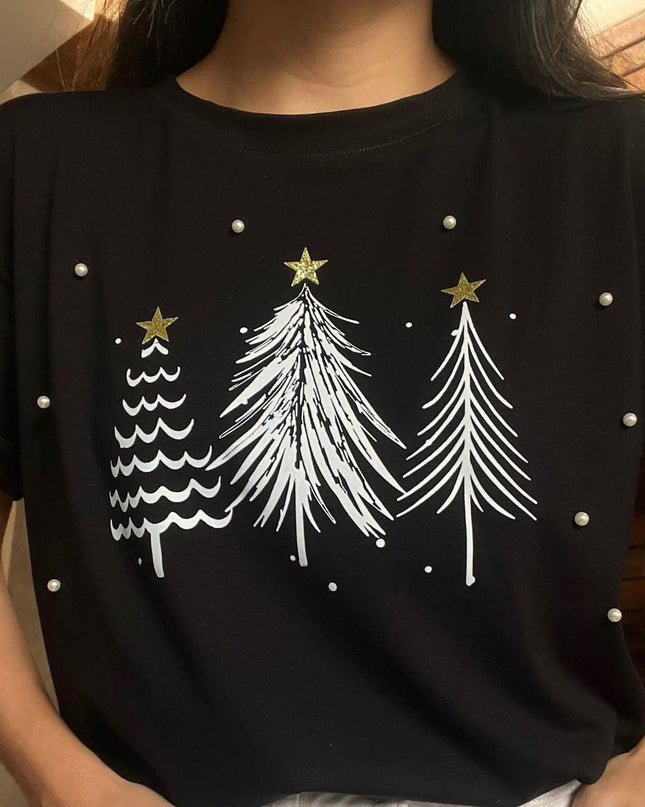 Camiseta navideña arbolitos negro