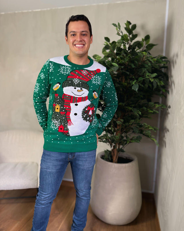 Suéter navideño nieve verde adultos